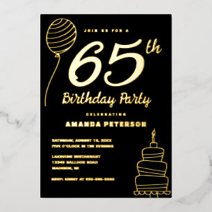 Elegant 65th Birthday Party Real Gold Foil Invitation