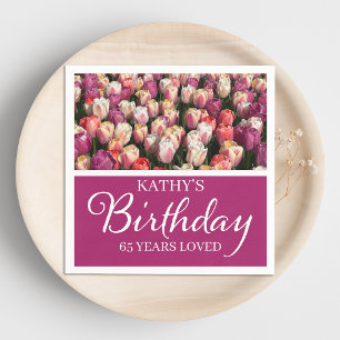 Elegant 65th Birthday Tulip Floral Napkins