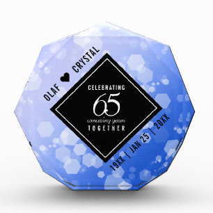 Elegant 65th Blue Sapphire Wedding Anniversary Acrylic Award