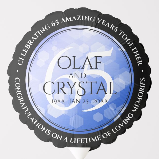 Elegant 65th Blue Sapphire Wedding Anniversary Balloon (Front)