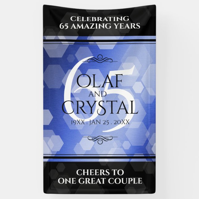 Elegant 65th Blue Sapphire Wedding Anniversary Banner (Vertical)