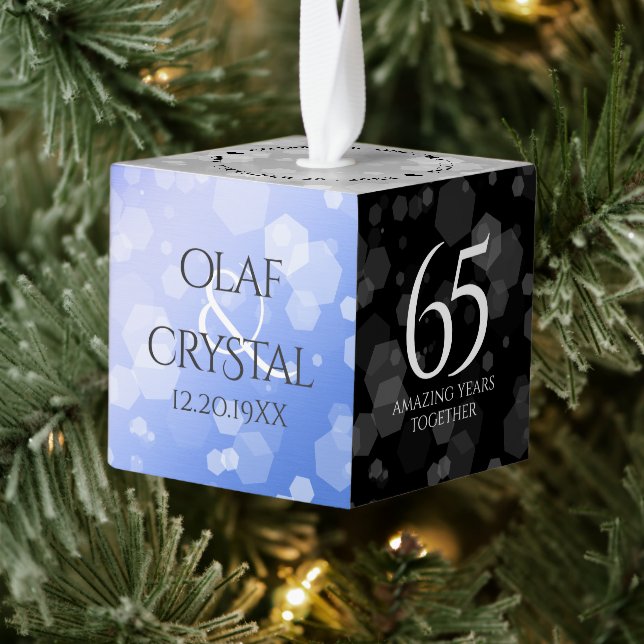 Elegant 65th Blue Sapphire Wedding Anniversary Cube Ornament (Tree)