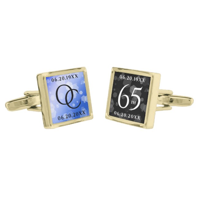 Elegant 65th Blue Sapphire Wedding Anniversary Cufflinks (Angled)