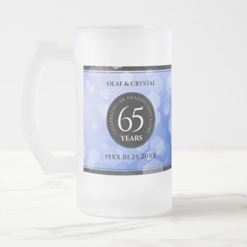 Elegant 65th Blue Sapphire Wedding Anniversary Frosted Glass Beer Mug