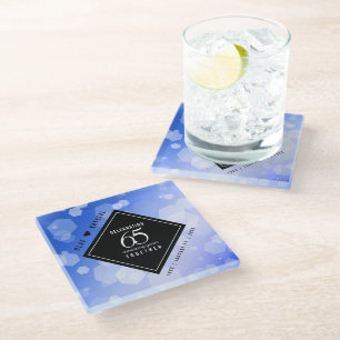Elegant 65th Blue Sapphire Wedding Anniversary Glass Coaster