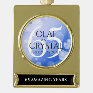 Elegant 65th Blue Sapphire Wedding Anniversary Gold Plated Banner Ornament
