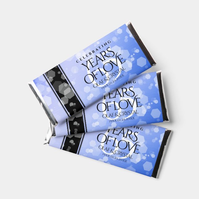 Elegant 65th Blue Sapphire Wedding Anniversary Hershey Bar Favors (Front)