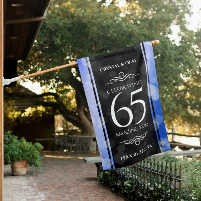 Elegant 65th Blue Sapphire Wedding Anniversary House Flag (In SItu)