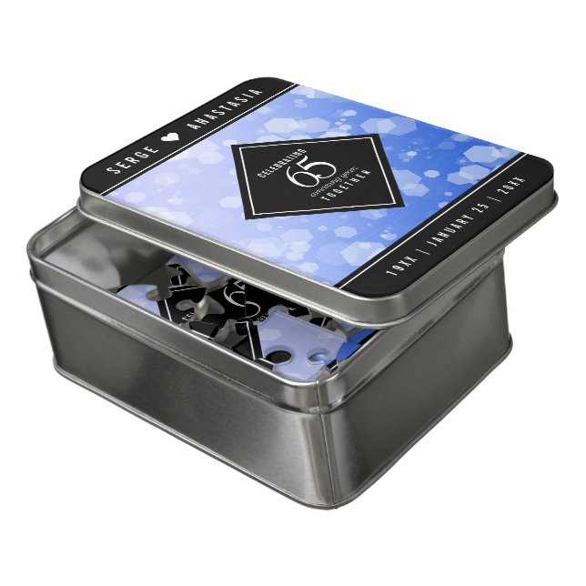 Elegant 65th Blue Sapphire Wedding Anniversary Jigsaw Puzzle (Lid Open)