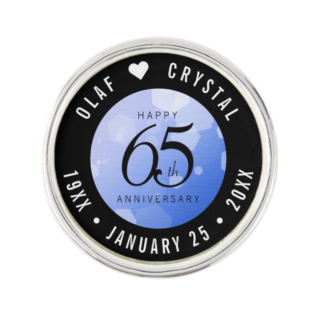 Elegant 65th Blue Sapphire Wedding Anniversary Lapel Pin (Front)