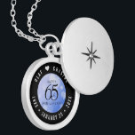 Elegant 65th Blue Sapphire Wedding Anniversary Locket Necklace<br><div class="desc">Celebrate the 65th wedding anniversary in style with this commemorative locket! Elegant black and white lettering with hexagonal confetti on a sapphire blue background add a memorable touch for this special occasion and extraordinary milestone. Customize with the happy couple's names, and add dates for their blue sapphire anniversary. Design ©...</div>