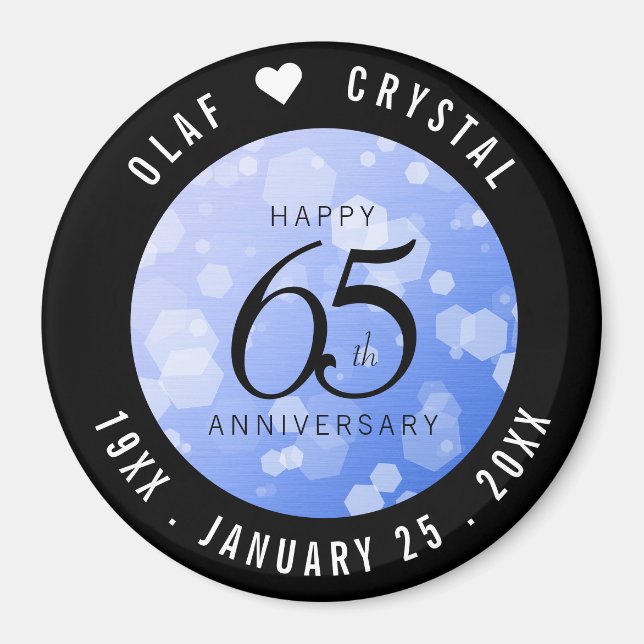 Elegant 65th Blue Sapphire Wedding Anniversary Magnet (Front)