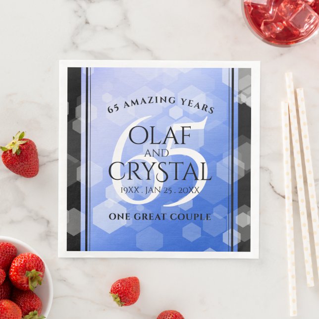 Elegant 65th Blue Sapphire Wedding Anniversary Paper Dinner Napkins (Insitu)