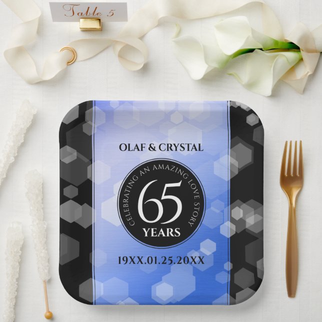 Elegant 65th Blue Sapphire Wedding Anniversary Paper Plates (Wedding)