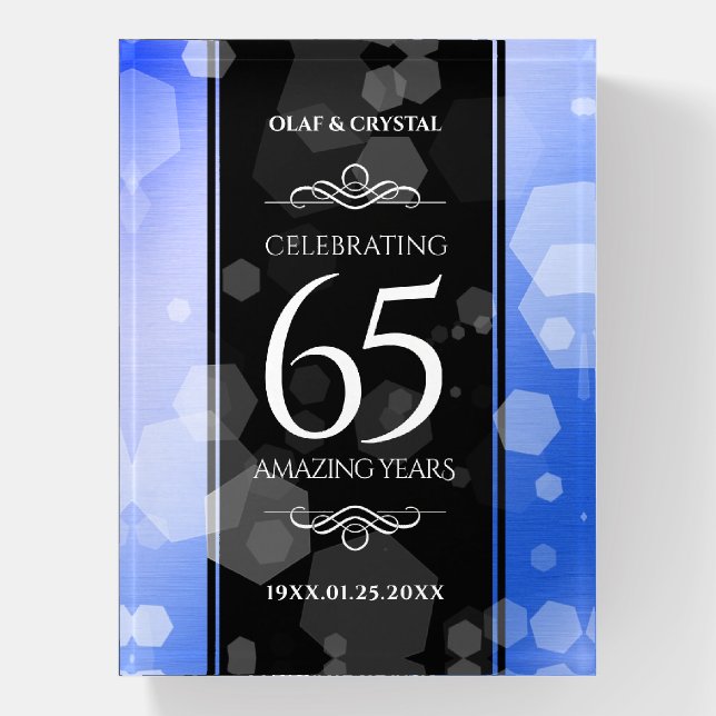 Elegant 65th Blue Sapphire Wedding Anniversary Paperweight (Vertical)