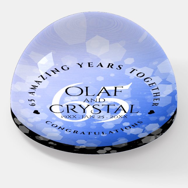 Elegant 65th Blue Sapphire Wedding Anniversary Paperweight (Angled)