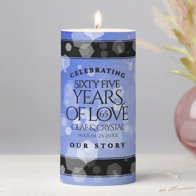 Elegant 65th Blue Sapphire Wedding Anniversary Pillar Candle (In Situ)