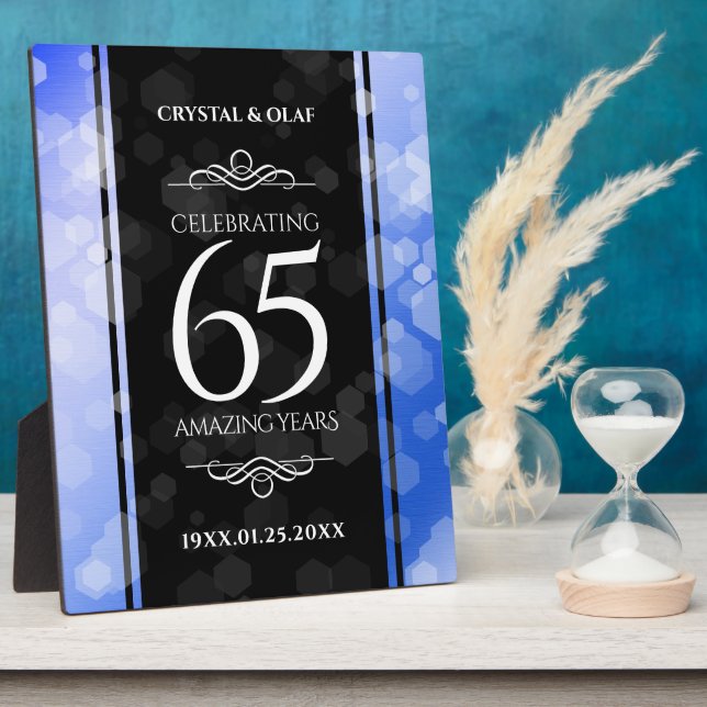 Elegant 65th Blue Sapphire Wedding Anniversary Plaque (Side)