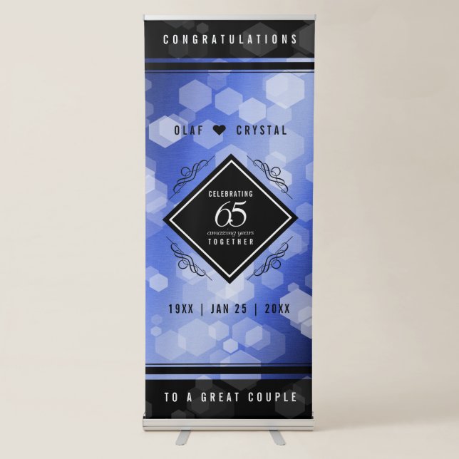 Elegant 65th Blue Sapphire Wedding Anniversary Retractable Banner (Front)