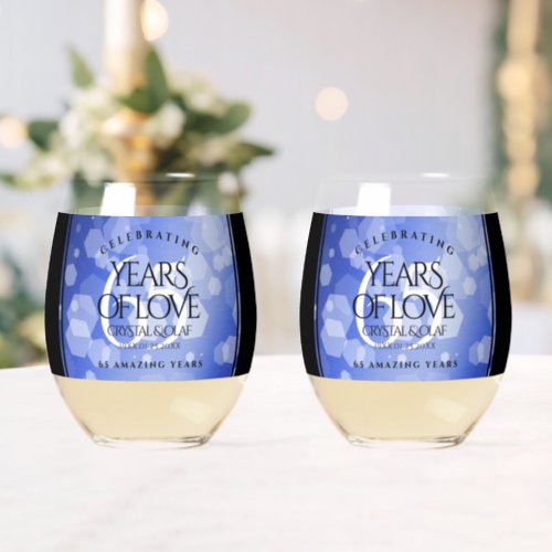 Elegant 65th Blue Sapphire Wedding Anniversary Stemless Wine Glass