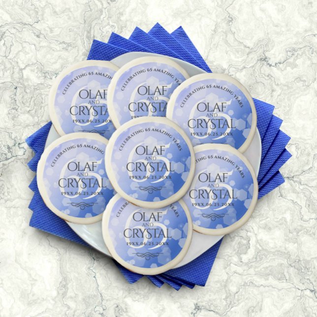 Elegant 65th Blue Sapphire Wedding Anniversary Sugar Cookie (Creator Uploaded)