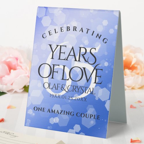 Elegant 65th Blue Sapphire Wedding Anniversary Table Tent Sign