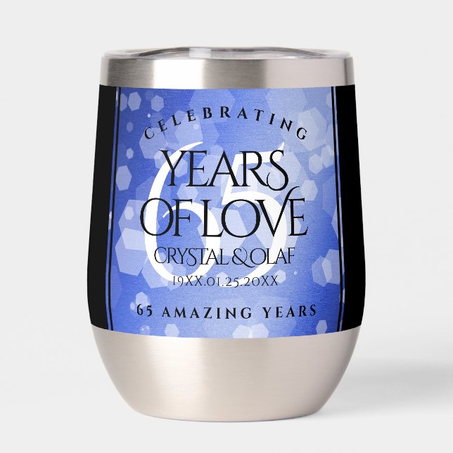 Elegant 65th Blue Sapphire Wedding Anniversary Thermal Wine Tumbler (Back)