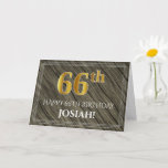 [ Thumbnail: Elegant 66th Birthday: Faux Wood, Faux Gold Look Card ]