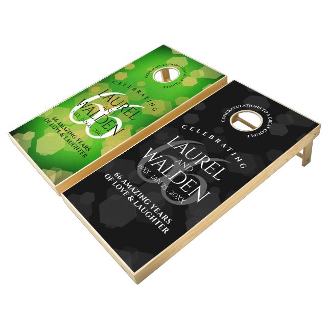Elegant 66th Titanite Wedding Anniversary Cornhole Set (Angled)