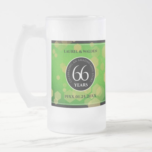 Elegant 66th Titanite Wedding Anniversary Frosted Glass Beer Mug (Left)