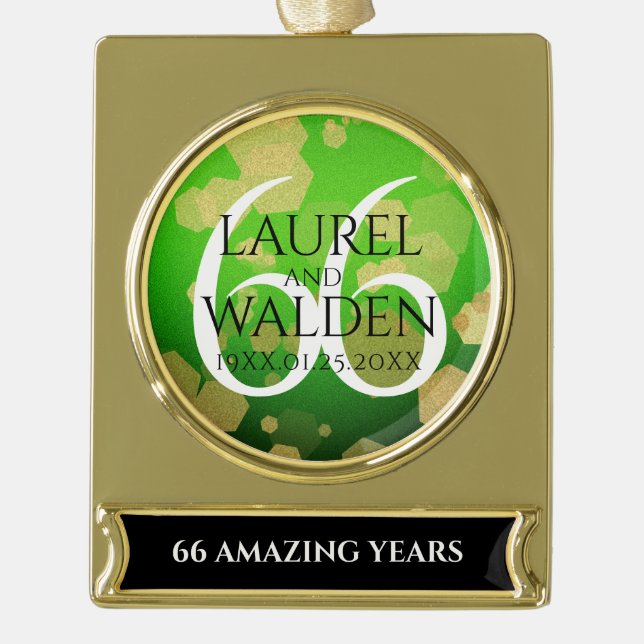 Elegant 66th Titanite Wedding Anniversary Gold Plated Banner Ornament (Front)
