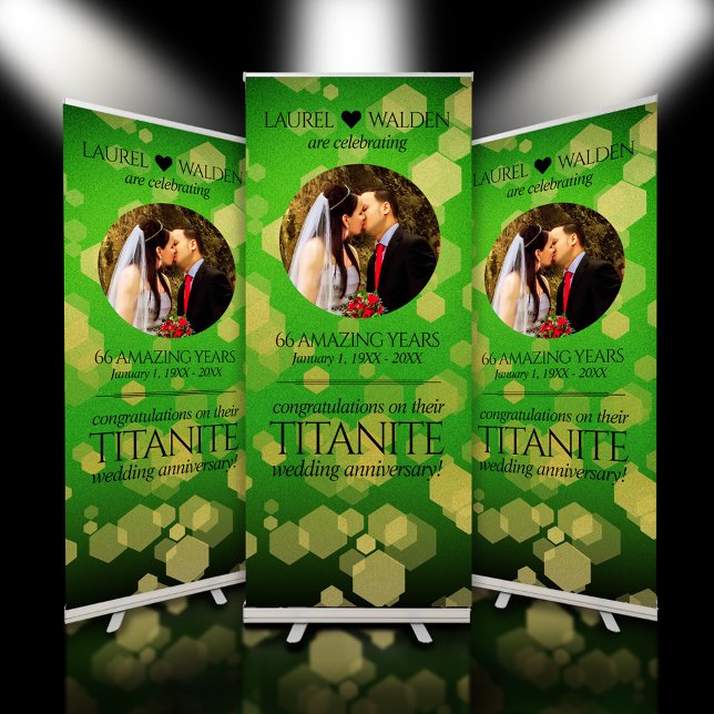 Elegant 66th Titanite Wedding Anniversary Retractable Banner (Spotlight on 66th Titanite Wedding Anniversary Retractable Banners.)