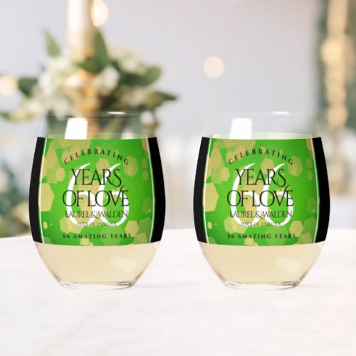 Elegant 66th Titanite Wedding Anniversary Stemless Wine Glass