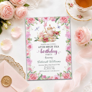 Elegant 67th Birthday High Tea Party Invitation