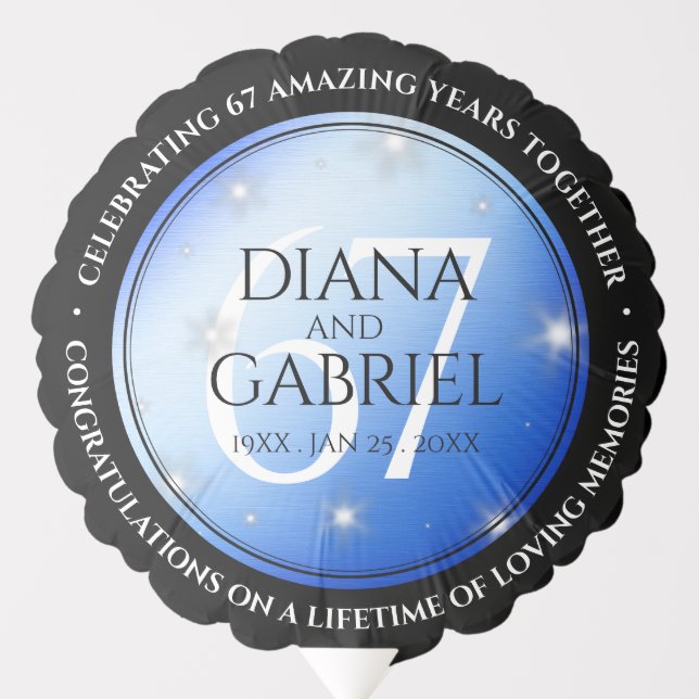Elegant 67th Star Sapphire Wedding Anniversary Balloon (Front)
