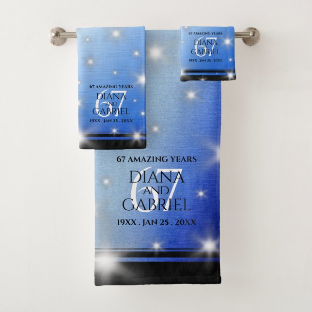 Elegant 67th Star Sapphire Wedding Anniversary Bath Towel Set (Insitu)