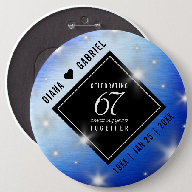 Elegant 67th  Star Sapphire Wedding Anniversary Button (Front & Back)