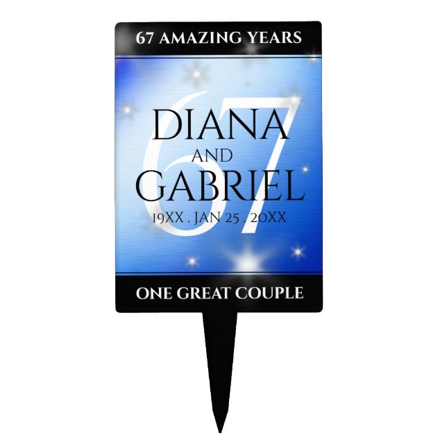 Elegant 67th Star Sapphire Wedding Anniversary Cake Topper (Front)