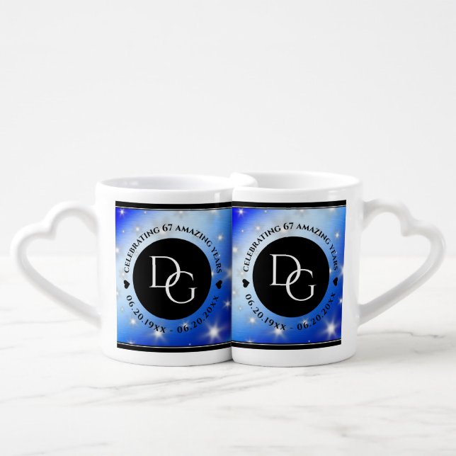 Elegant 67th Star Sapphire Wedding Anniversary Coffee Mug Set (Front Nesting)