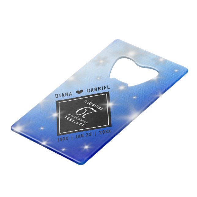 Elegant 67th Star Sapphire Wedding Anniversary Credit Card Bottle Opener (Front Angled)
