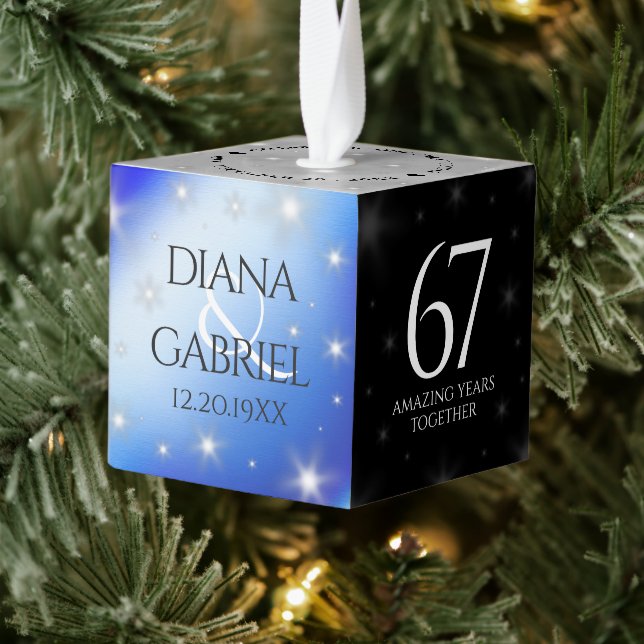 Elegant 67th Star Sapphire Wedding Anniversary Cube Ornament (Tree)
