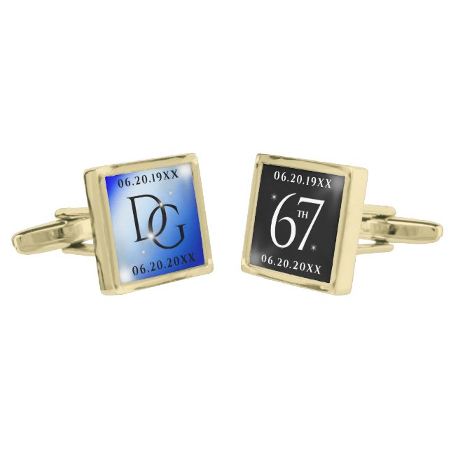 Elegant 67th Star Sapphire Wedding Anniversary Cufflinks (Angled)