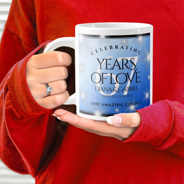 Elegant 67th Star Sapphire Wedding Anniversary Giant Coffee Mug (67th Wedding Anniversary Jumbo Coffee Mug Cover Photo.)