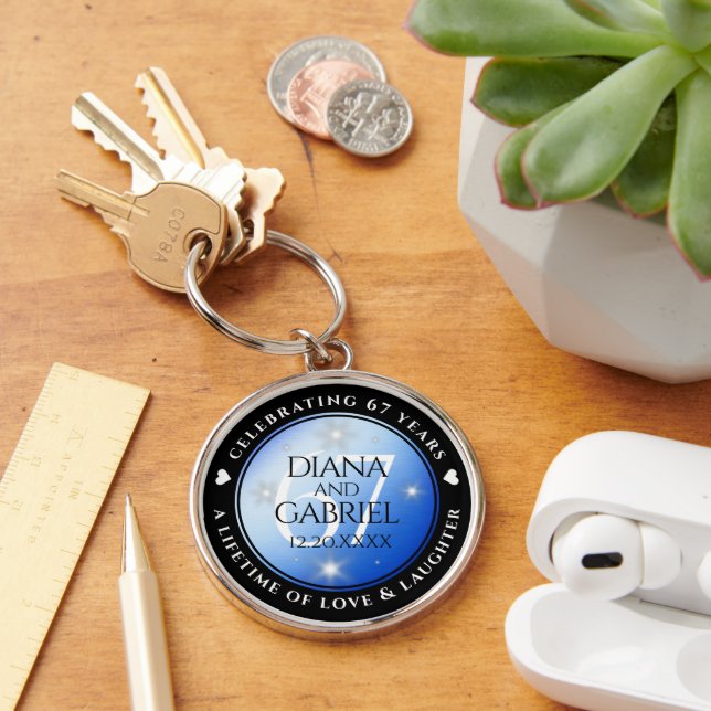 Elegant 67th Star Sapphire Wedding Anniversary Keychain (Desk)