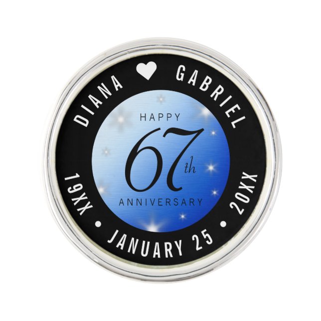 Elegant 67th Star Sapphire Wedding Anniversary Lapel Pin (Front)