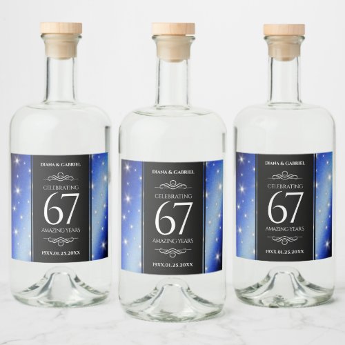 Elegant 67th Star Sapphire Wedding Anniversary Liquor Bottle Label