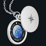 Elegant 67th Star Sapphire Wedding Anniversary Locket Necklace<br><div class="desc">Celebrate the 67th wedding anniversary in style with this commemorative locket! Elegant black and white lettering with stylized stars twinkling on a sapphire blue background add a memorable touch for this special occasion and extraordinary milestone. Customize with the happy couple's names, and add dates for their star sapphire anniversary. Design...</div>
