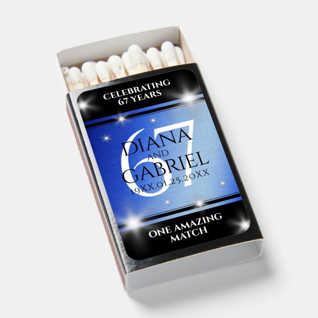 Elegant 67th Star Sapphire Wedding Anniversary Matchboxes (Front Open)