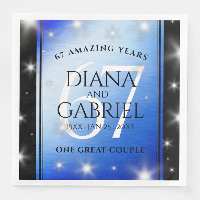 Elegant 67th Star Sapphire Wedding Anniversary Paper Dinner Napkins (Front)