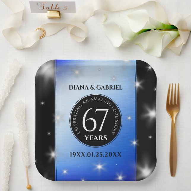 Elegant 67th Star Sapphire Wedding Anniversary Paper Plates (Wedding)